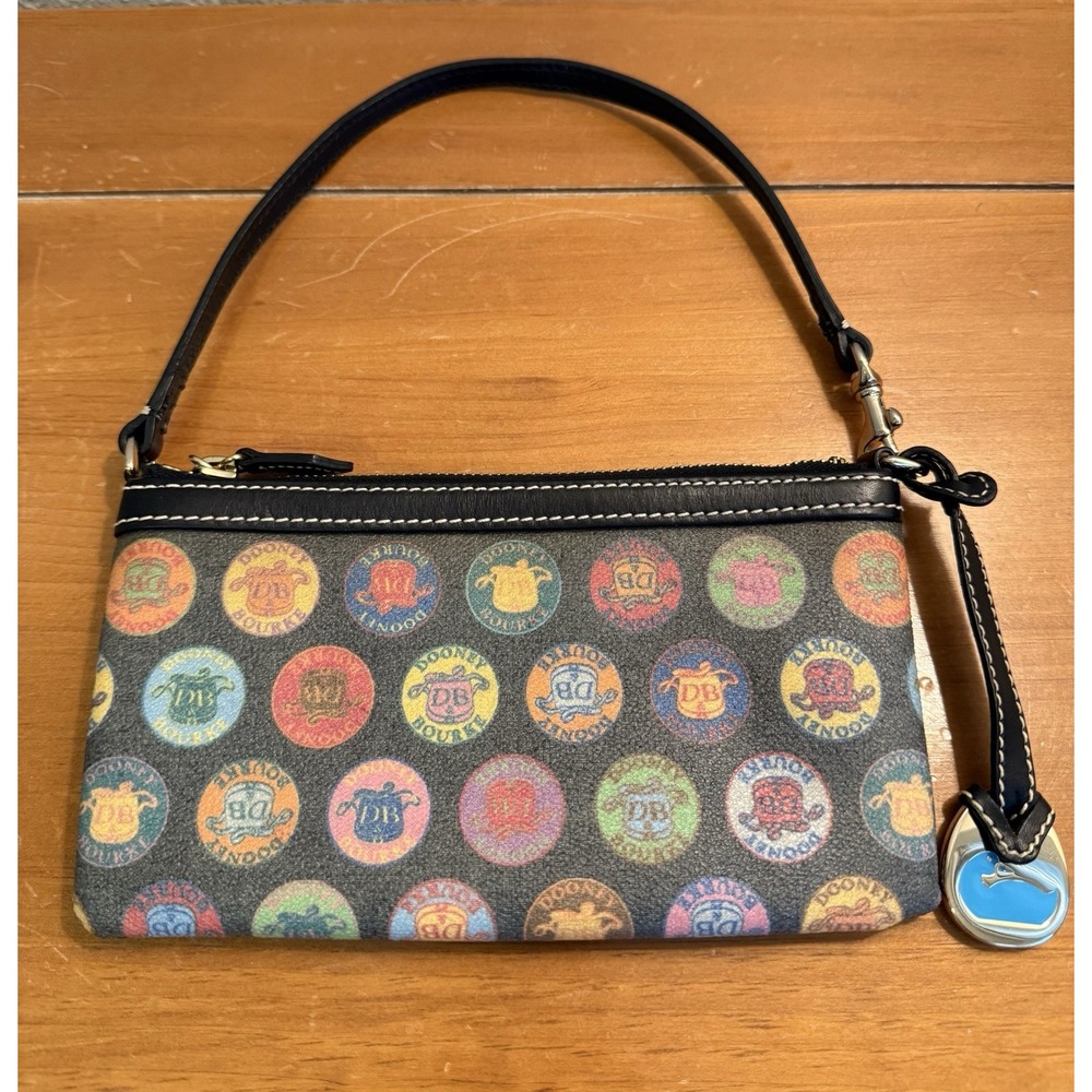 Y2K Dooney &‎ Bourke Wristlet Multicolor Circle Stamp Medallion Logo Design